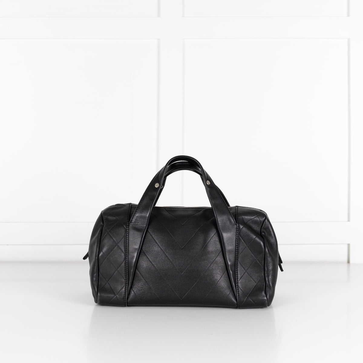 Chanel Black CC Chevron Quilted Lambskin Boston Bag