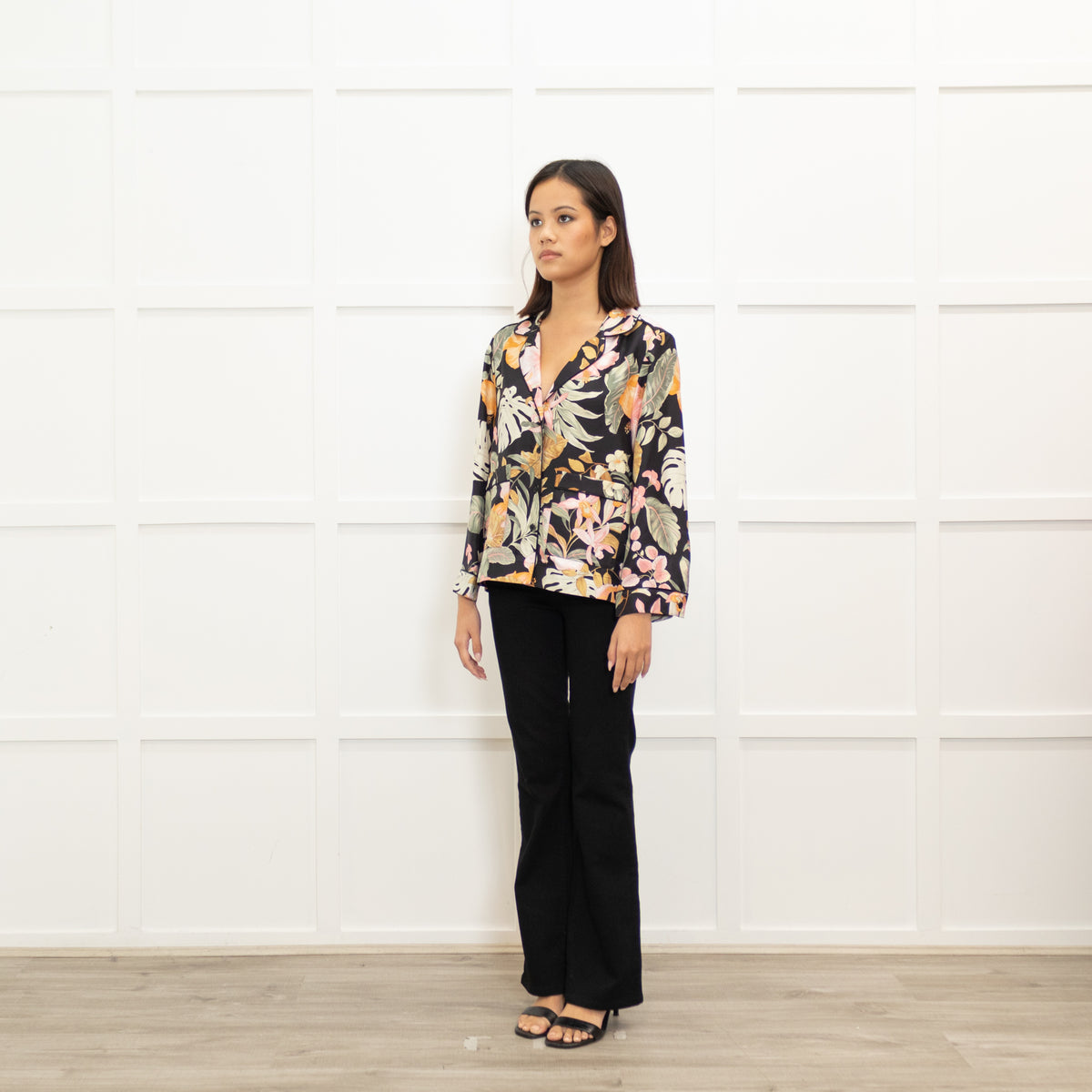 Barneys New York Black Floral Pyjama Style Top