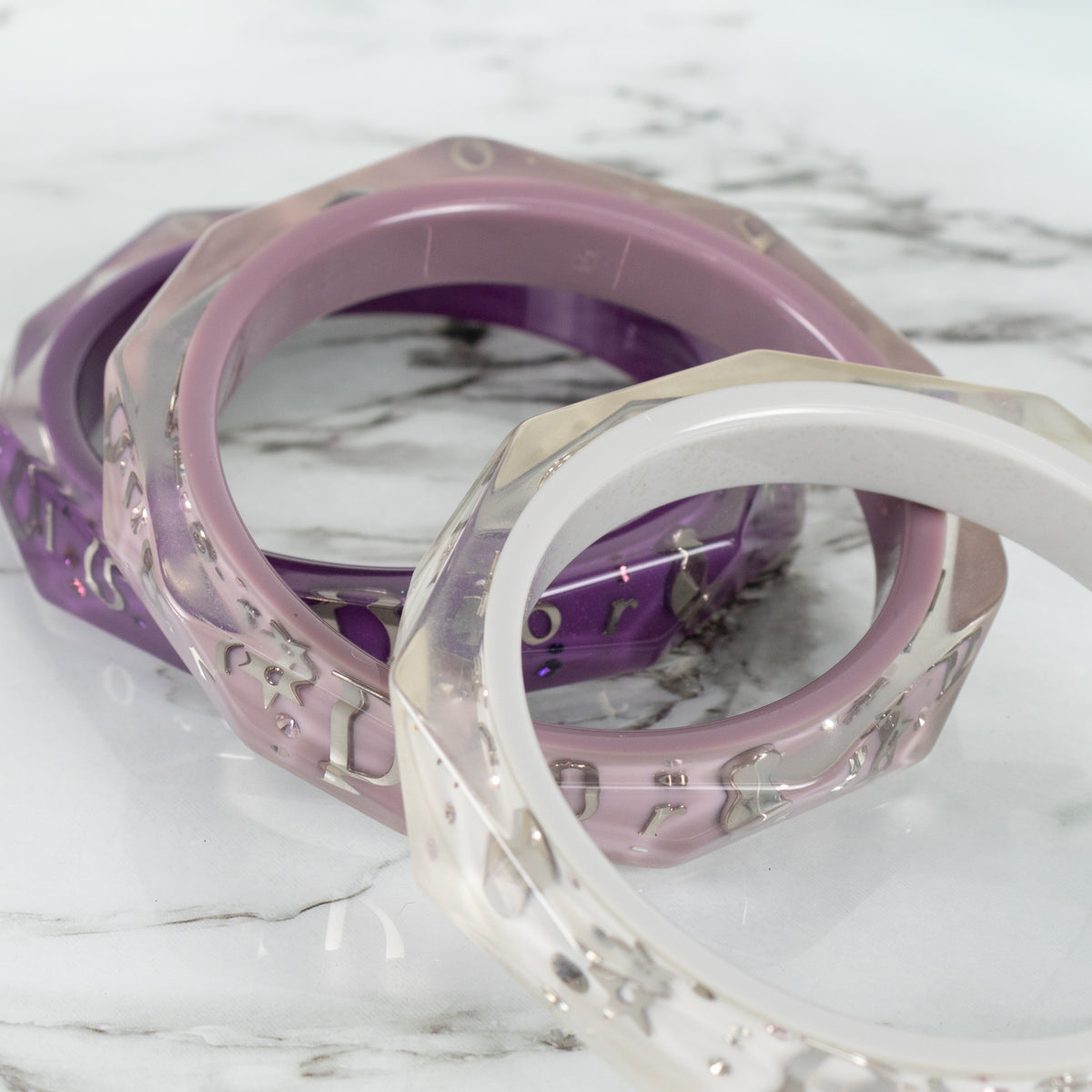 Christian Dior Purple Resin Inclusion Bangles With Embedded Sparkles X3