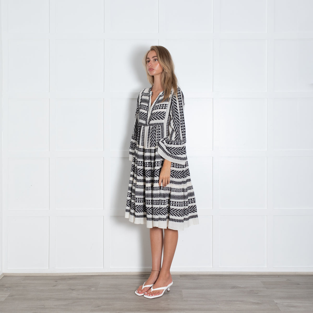Devotion Twins Black And White Tribal Print Midi Dress