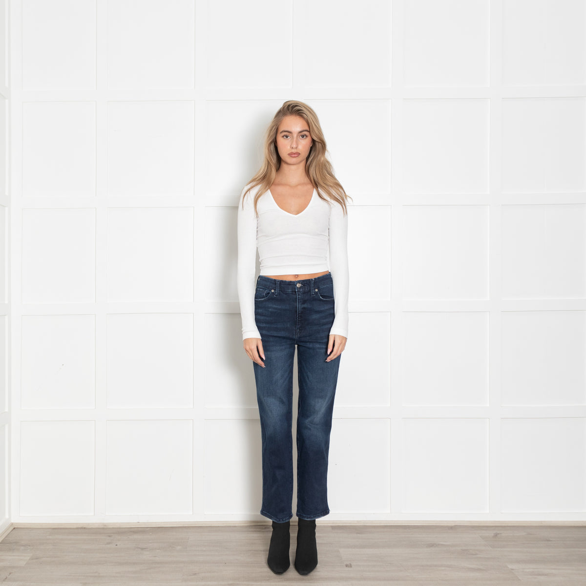 Good American Dark Denim Classic Bootcut Stretch Jeans