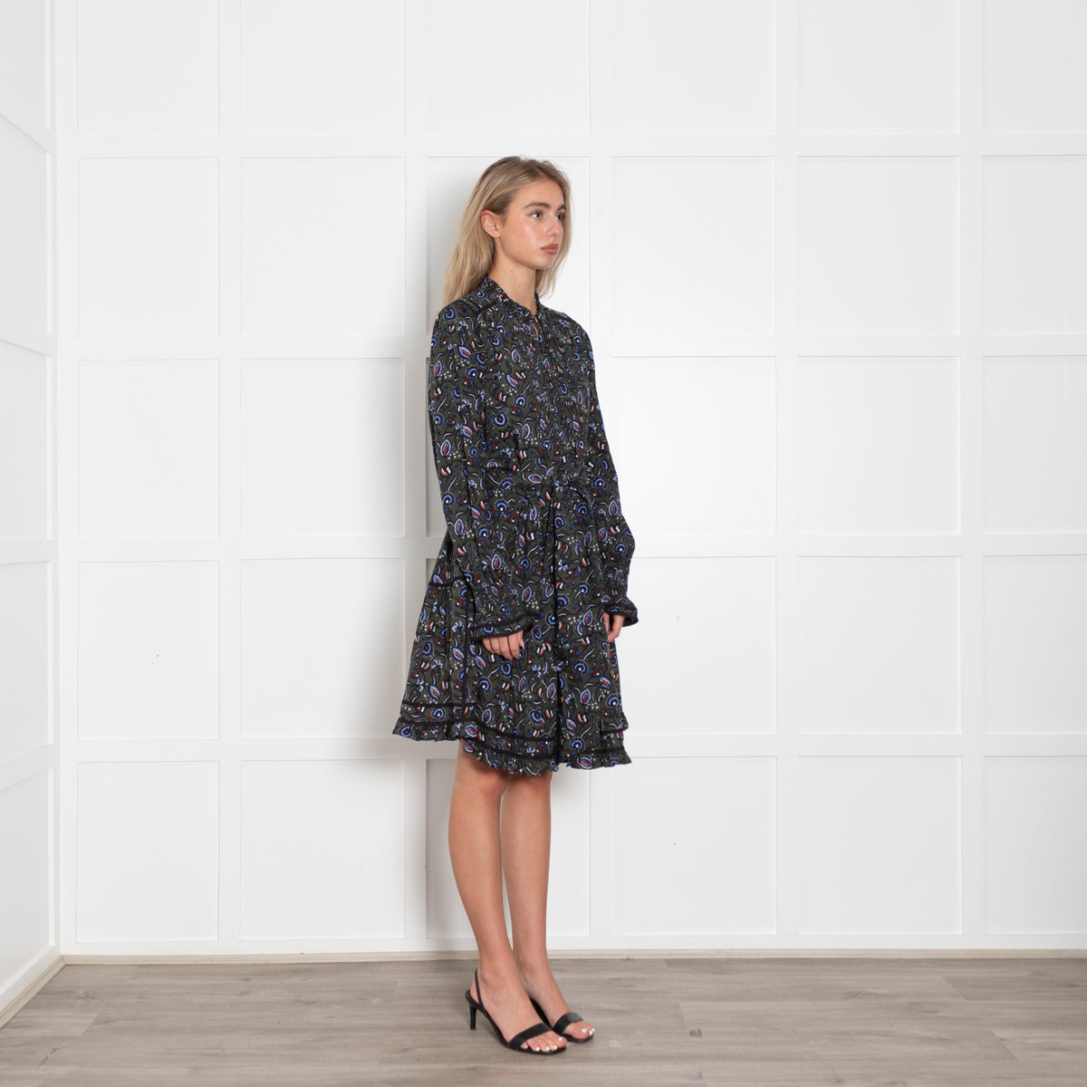 Me + Em Green Floral Tiered Knee Length Dress