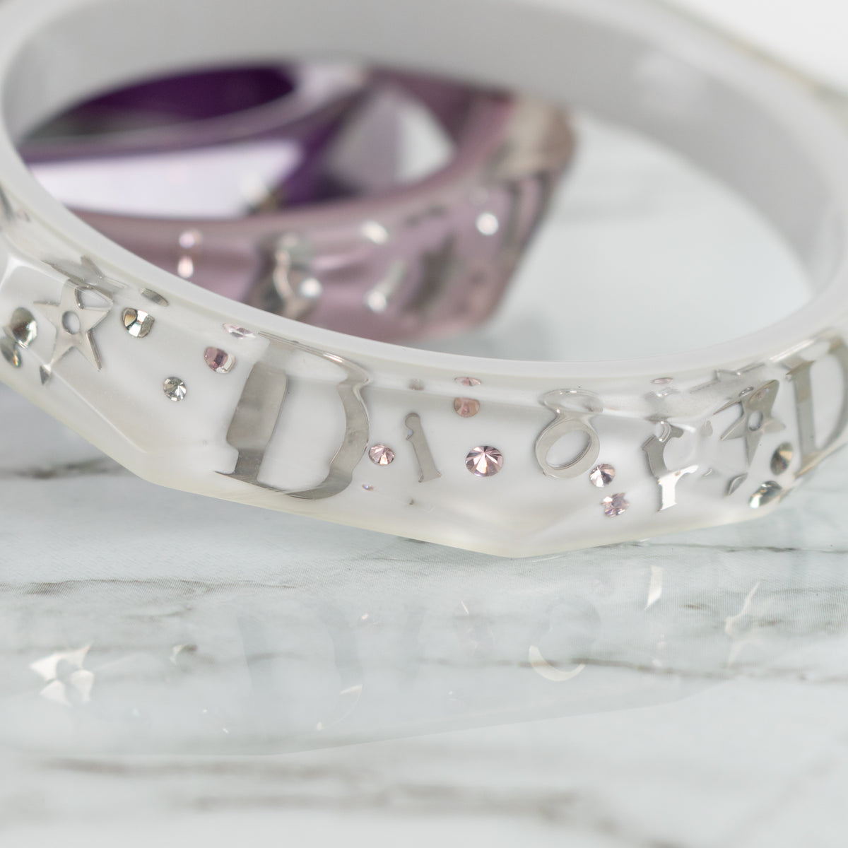 Christian Dior Purple Resin Inclusion Bangles With Embedded Sparkles X3