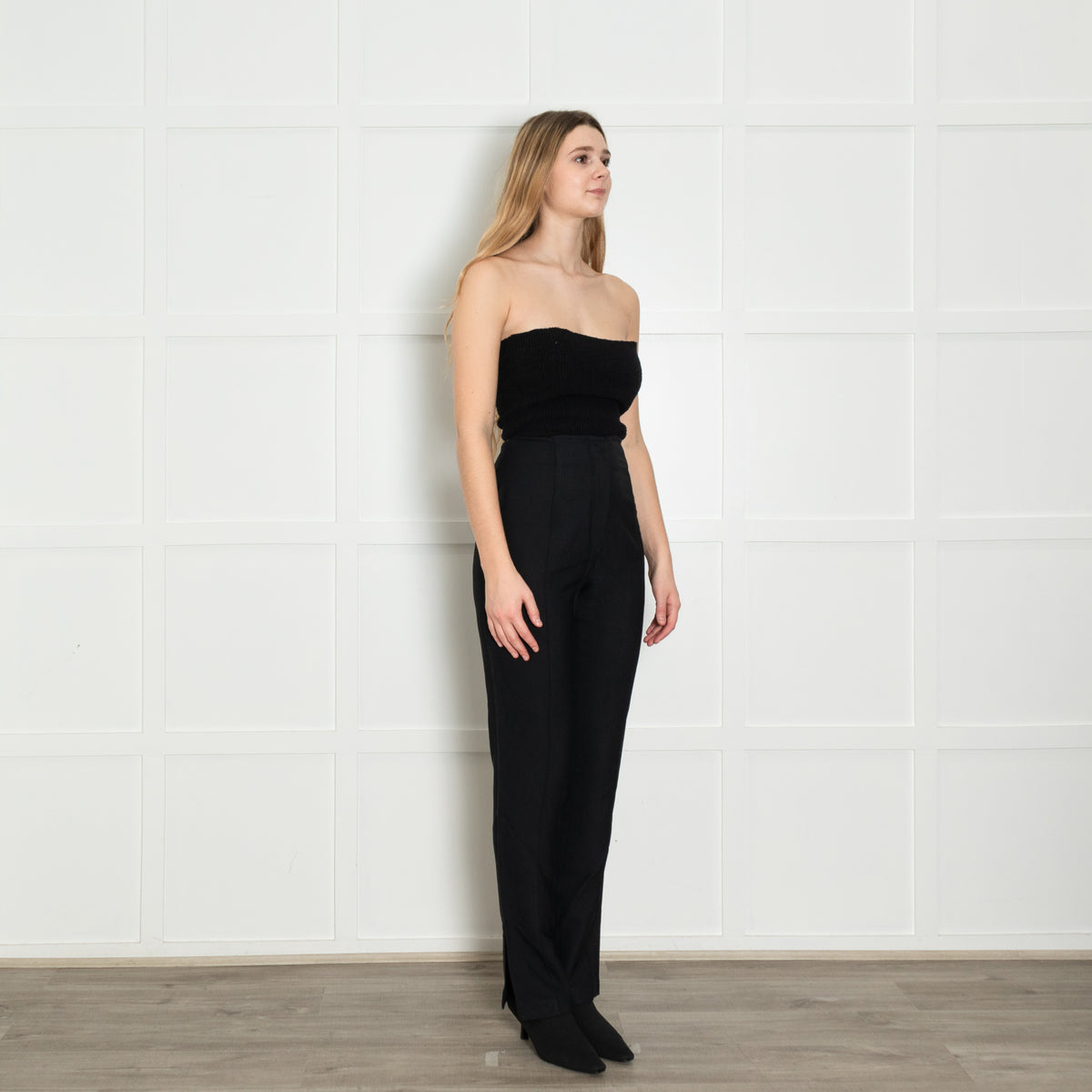Khaite Black Back Split Detail Straight Leg Trousers