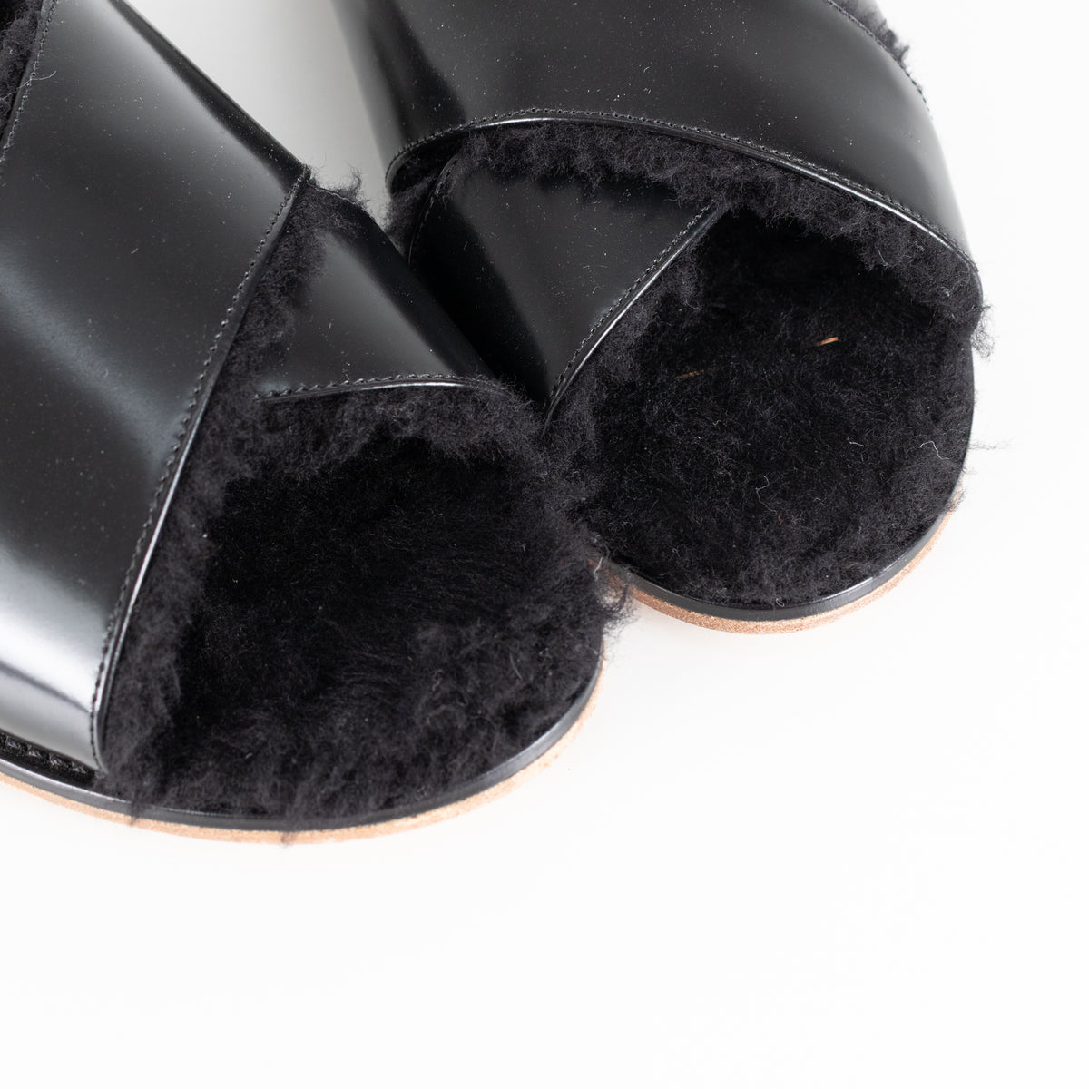 Gabriela Hearst Ellington Black Slides With Wool Fur