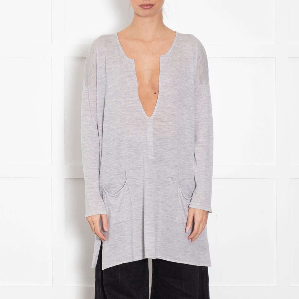 Bamford Merino Wool Grey Deep V Top
