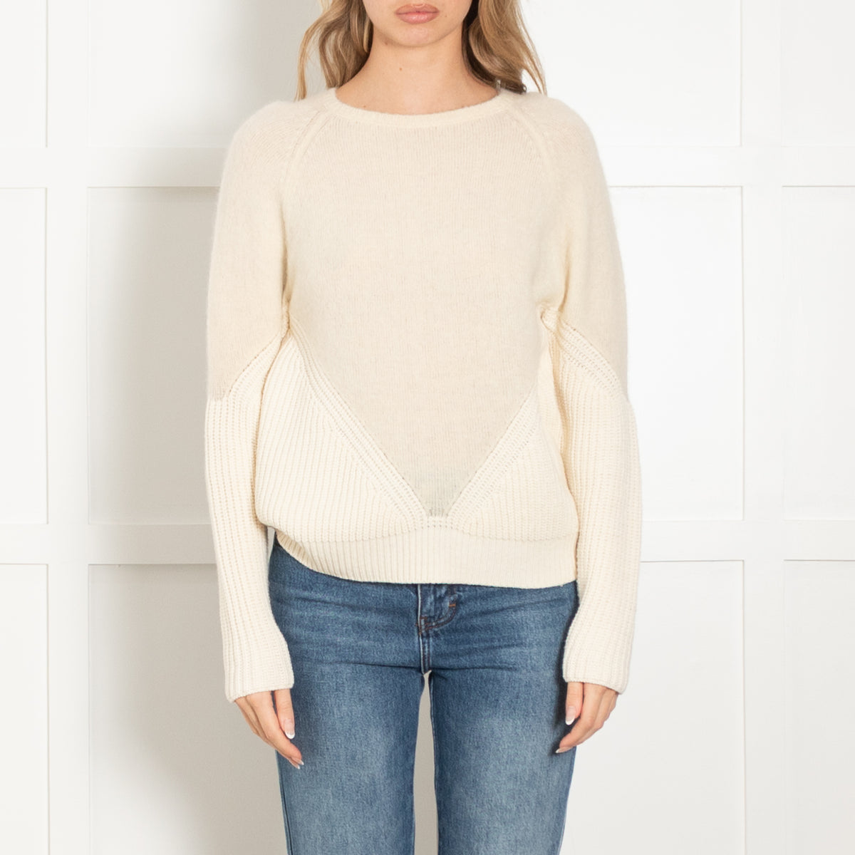 Stefanel Cream Boiled Wool And Rib Jumper
