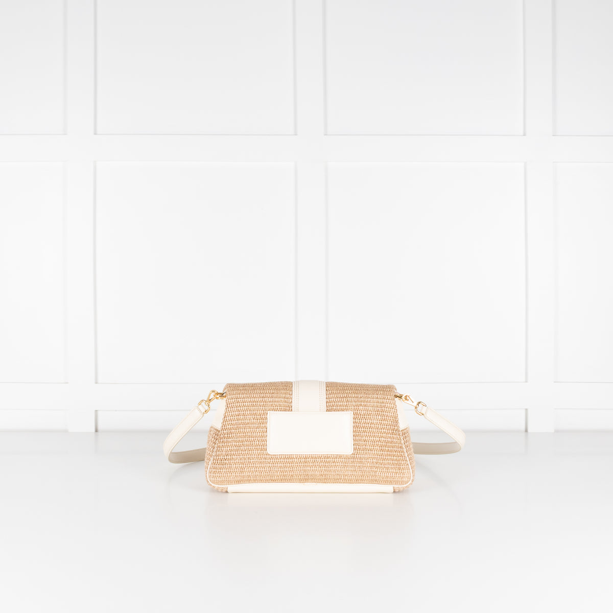 Jacquemus Le Bambimou Woven Raffia Shoulder Bag With White Leather Piping