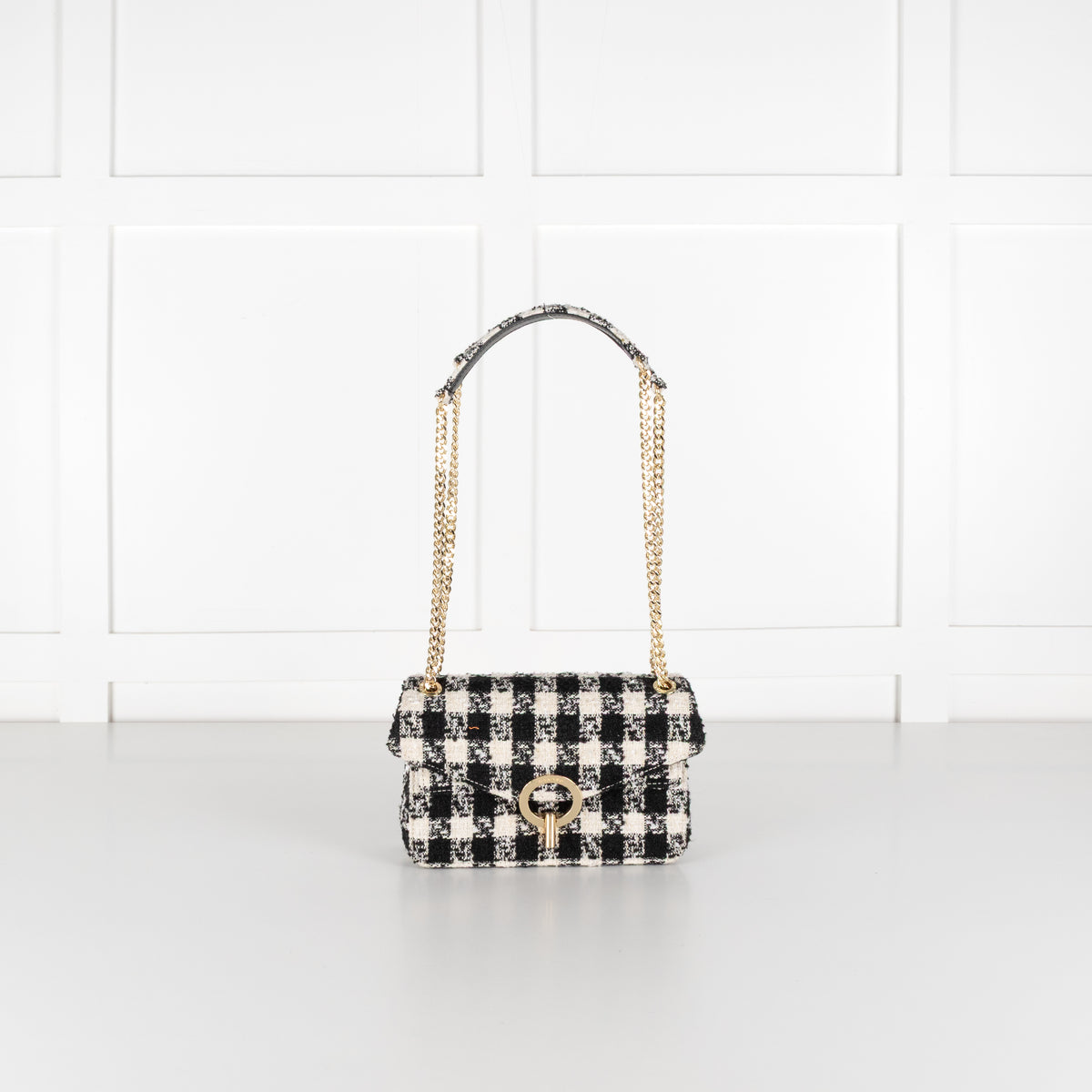 Sandro Yza Houdstooth Tweed Black And Cream Bag