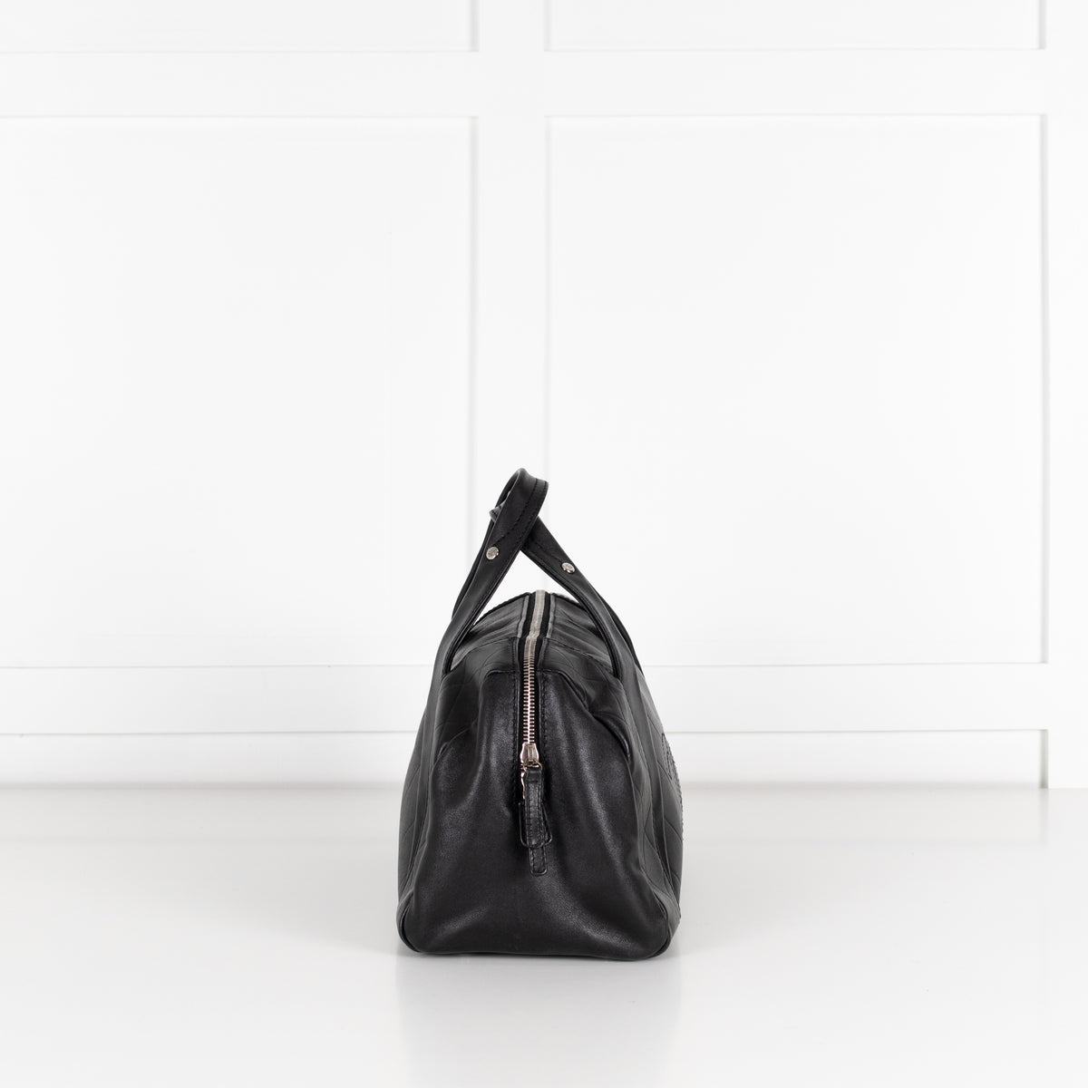 Chanel Black CC Chevron Quilted Lambskin Boston Bag