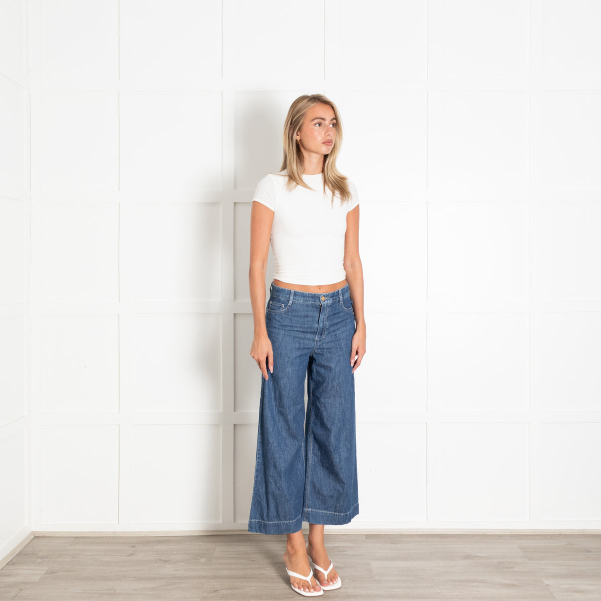 S'Max Mara Blue Chambray Cropped Wide Leg Trousers