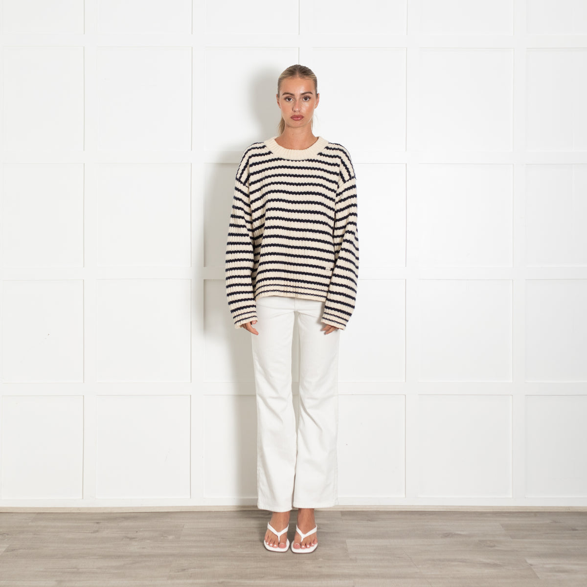Tory Burch Sport Cream Navy Striped Sweater