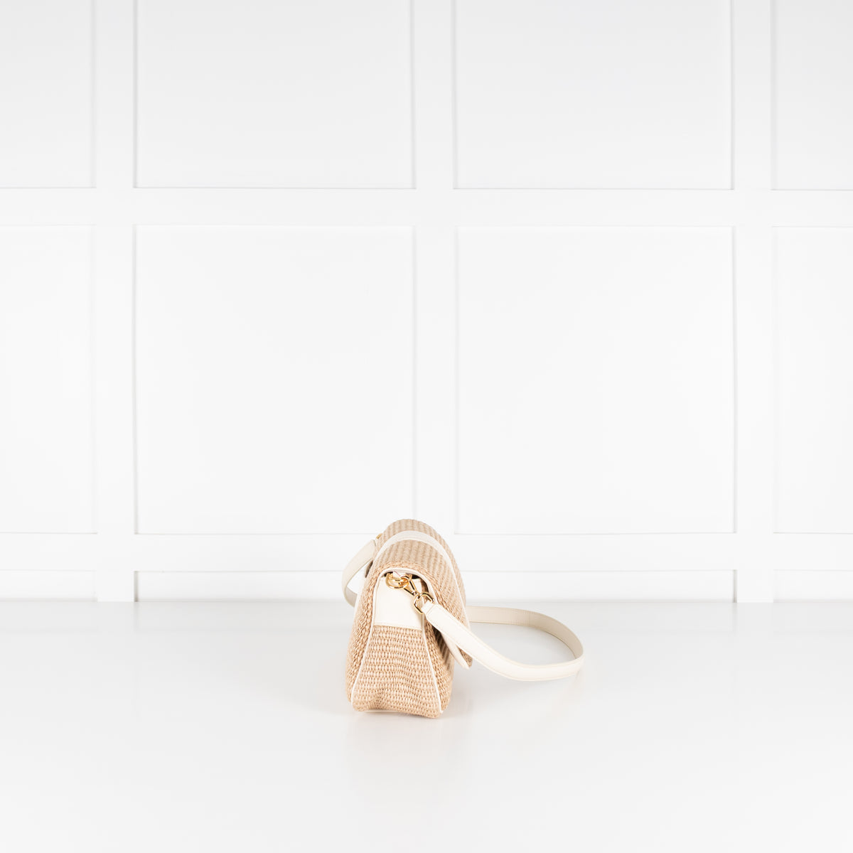 Jacquemus Le Bambimou Woven Raffia Shoulder Bag With White Leather Piping