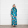 Dea Kudibal  Turquoise Floral Frill Neck Maxi Dress