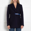 Christopher Kane Navy Cobalt Blue Leather Wool Jacket