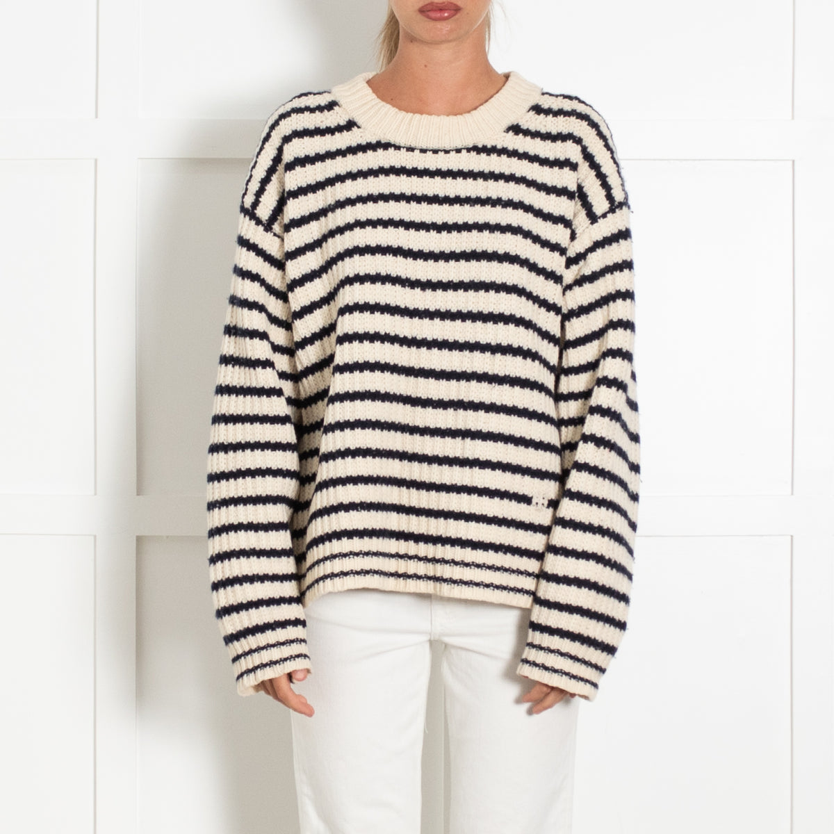 Tory Burch Sport Cream Navy Striped Sweater