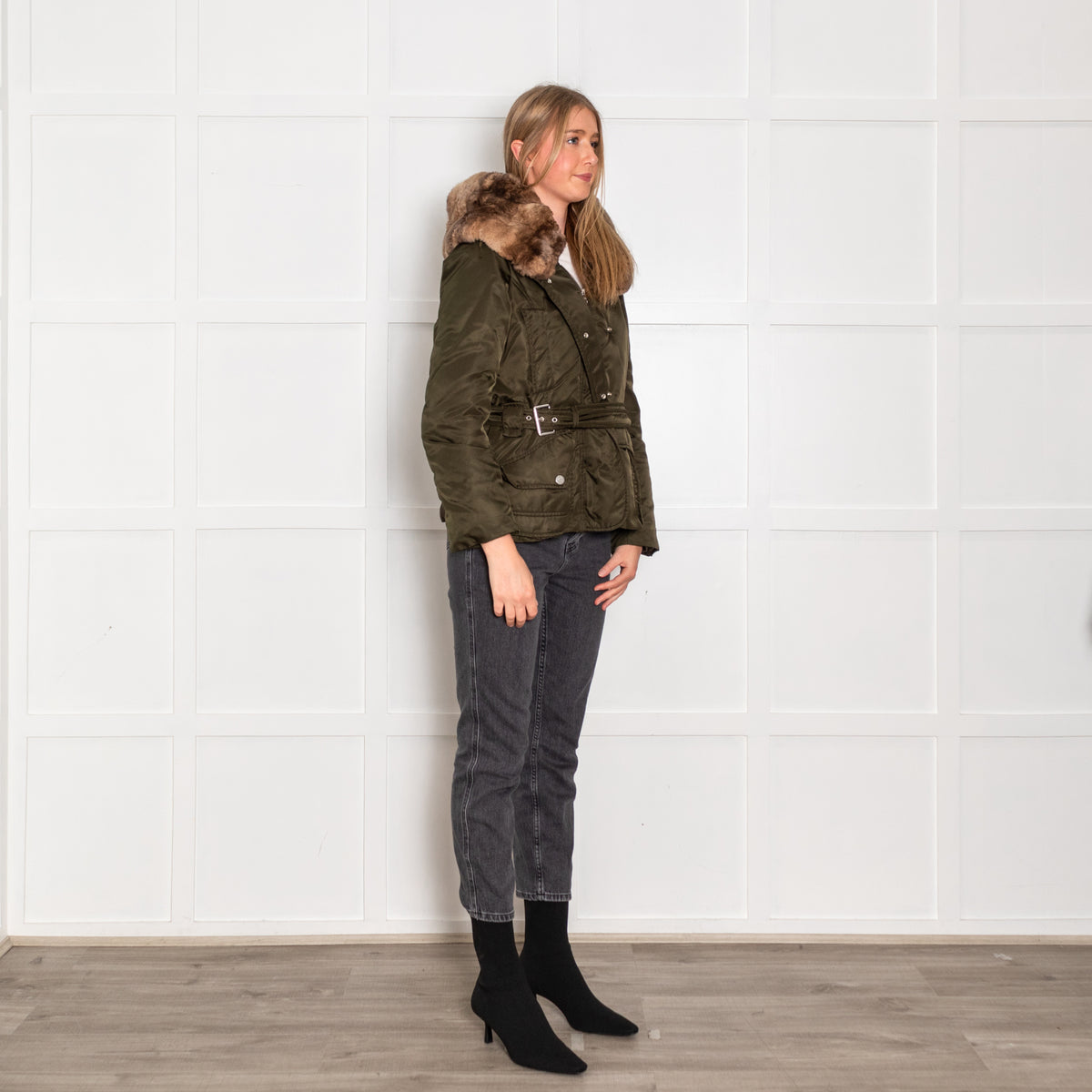 Weekend Max Mara Green Fur Trim Padded Short Jacket