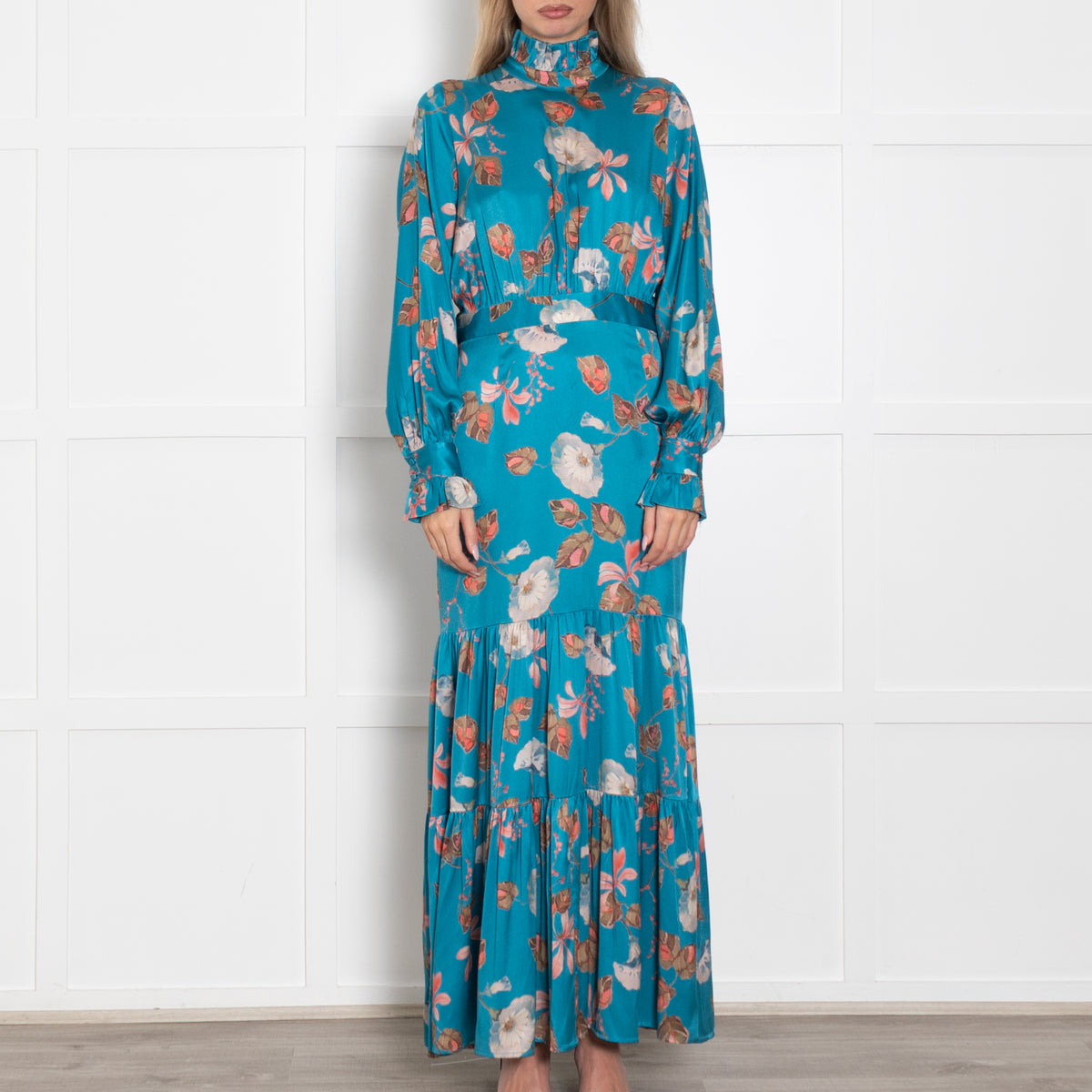 Dea Kudibal  Turquoise Floral Frill Neck Maxi Dress