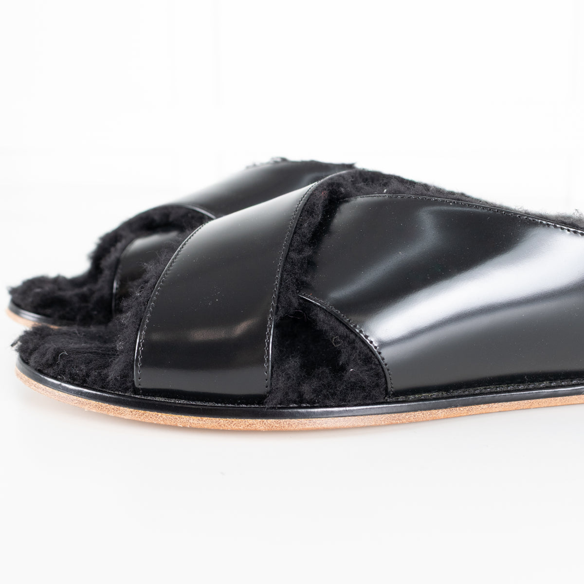 Gabriela Hearst Ellington Black Slides With Wool Fur