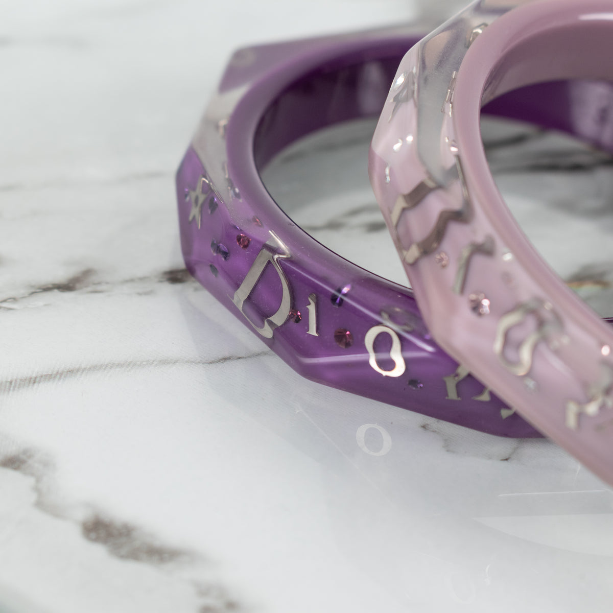 Christian Dior Purple Resin Inclusion Bangles With Embedded Sparkles X3