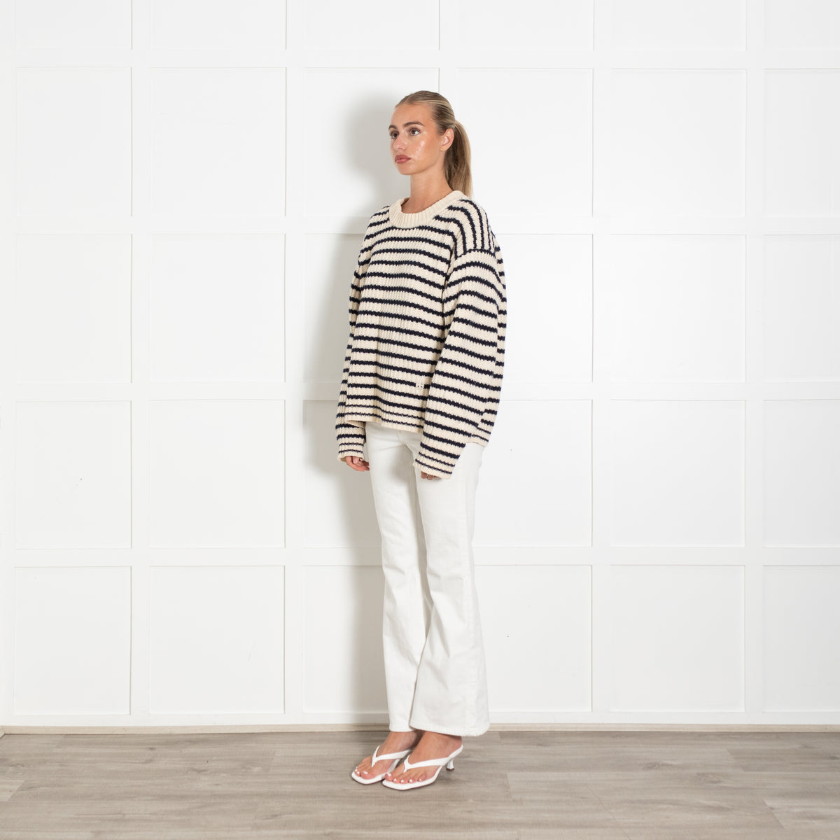 Tory Burch Sport Cream Navy Striped Sweater