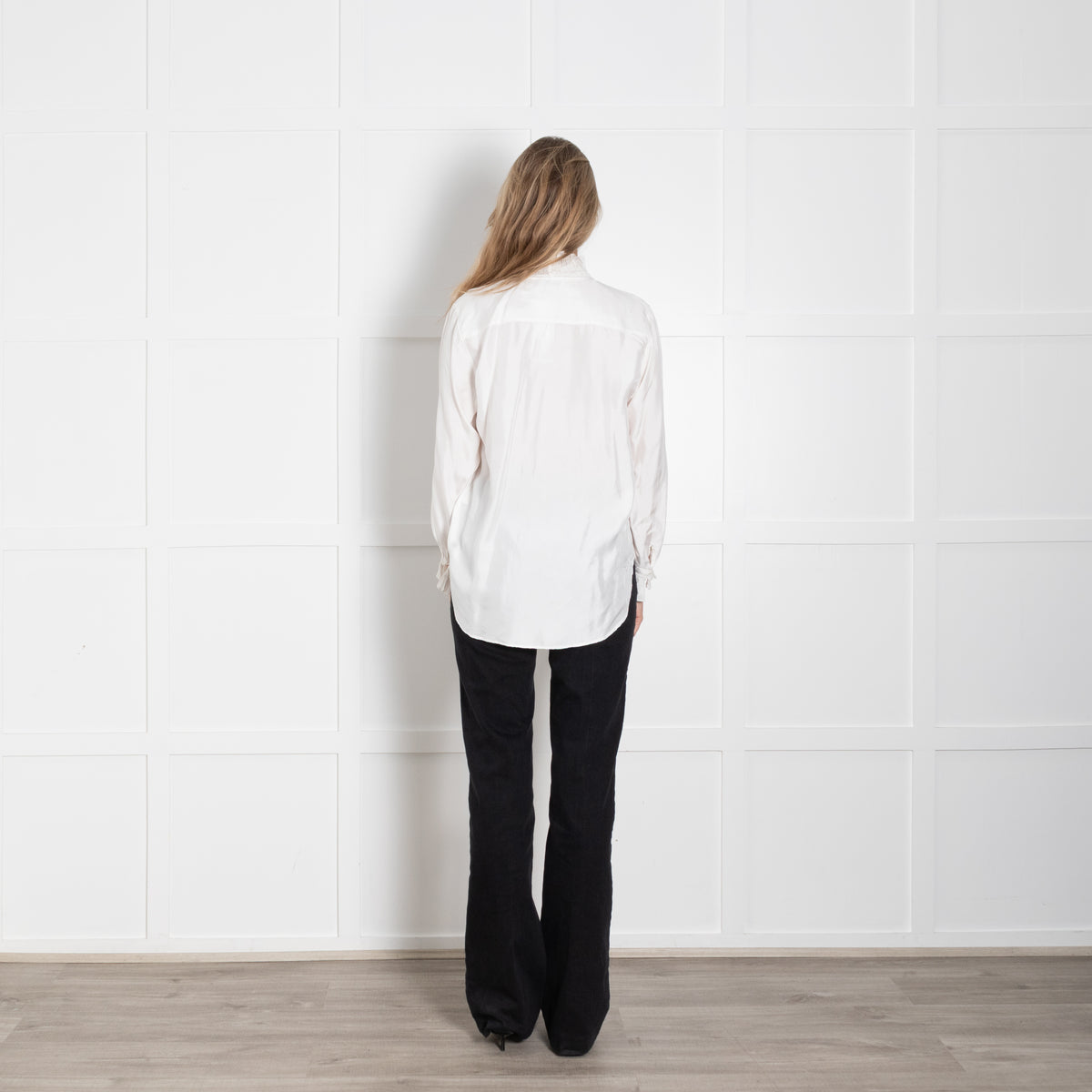 Sandro White High Frill Neck Top