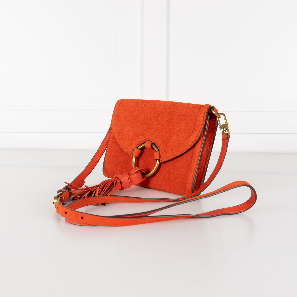 Tory Burch Orange Suede Crossbody Tassel Bag