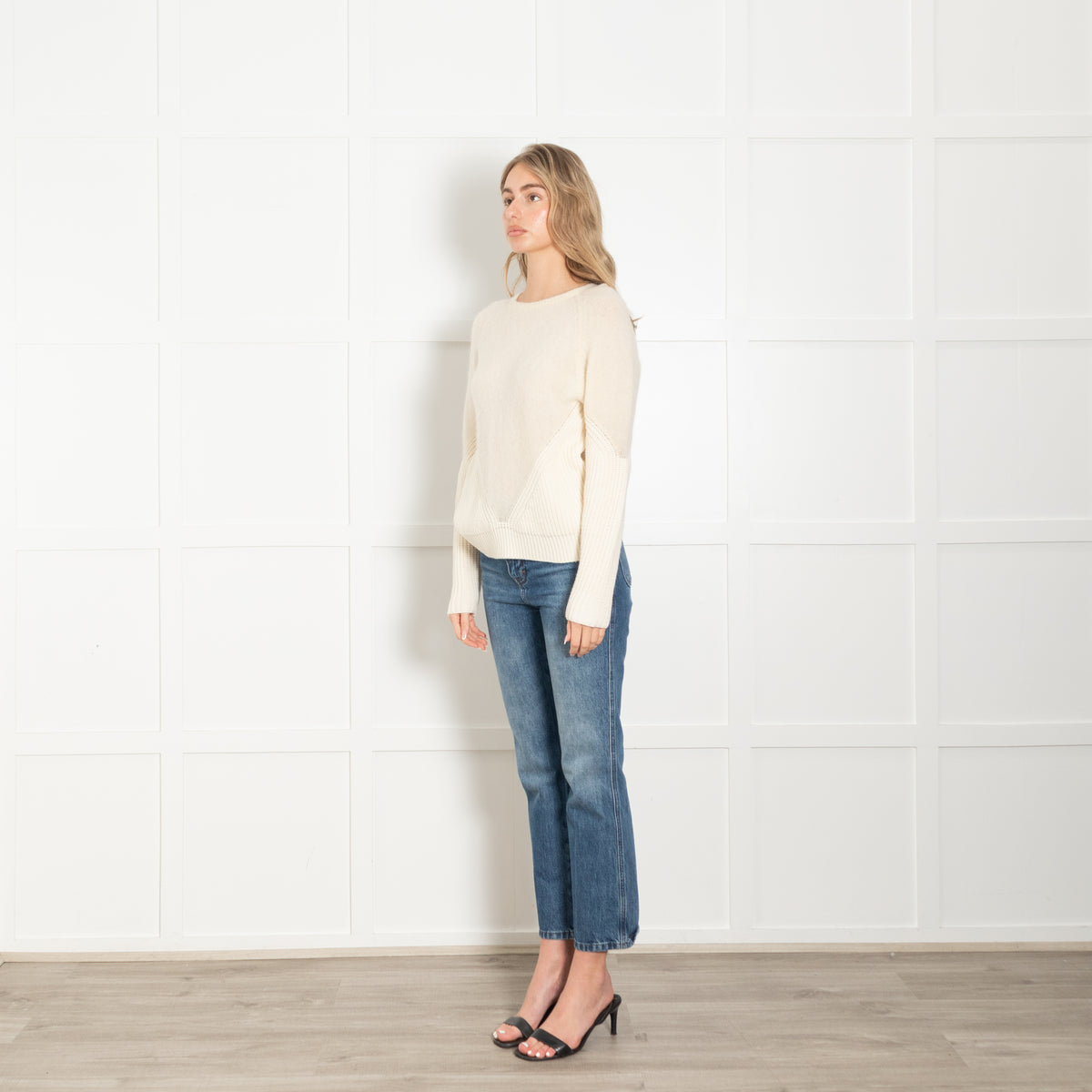 Stefanel Cream Boiled Wool And Rib Jumper