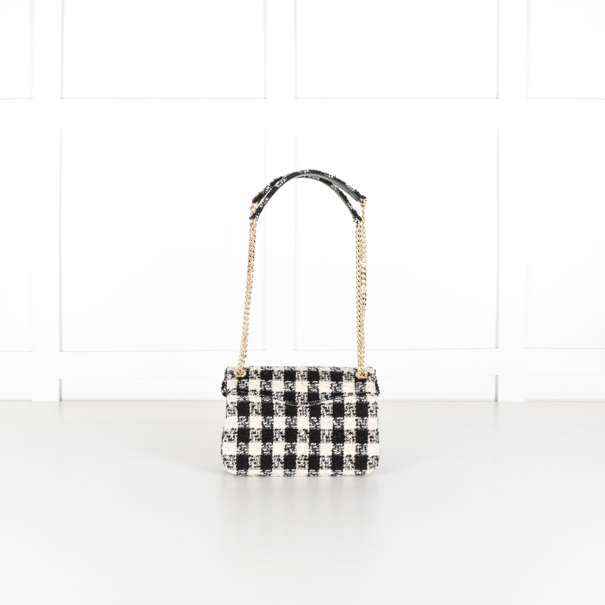 Sandro Yza Houdstooth Tweed Black And Cream Bag