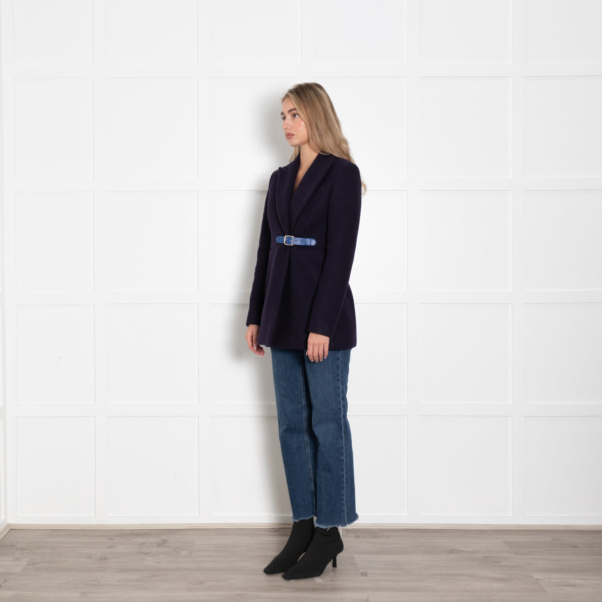 Christopher Kane Navy Cobalt Blue Leather Wool Jacket