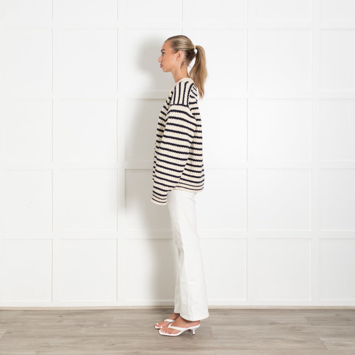Tory Burch Sport Cream Navy Striped Sweater