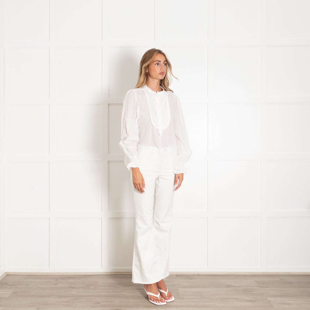 Me + Em White Cotton Bib And Lace Front Shirt