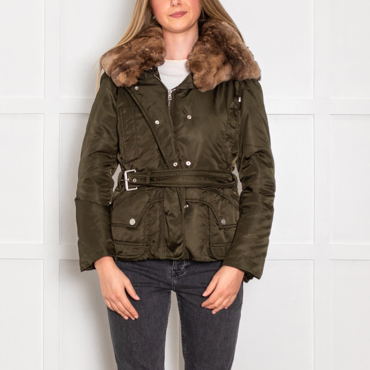 Weekend Max Mara Green Fur Trim Padded Short Jacket