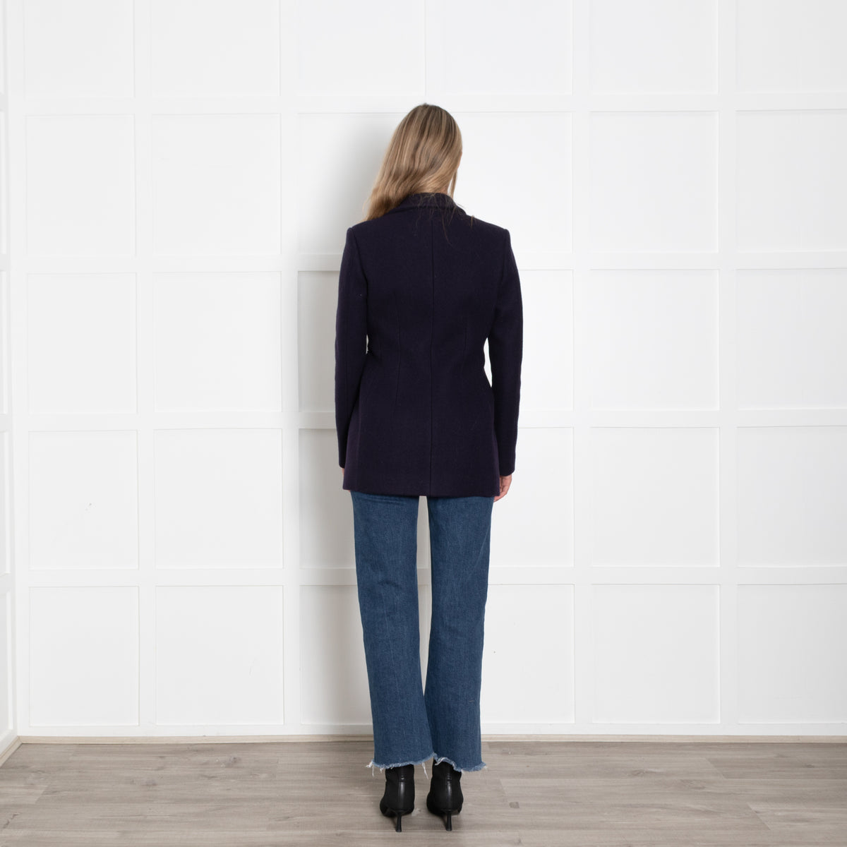 Christopher Kane Navy Cobalt Blue Leather Wool Jacket