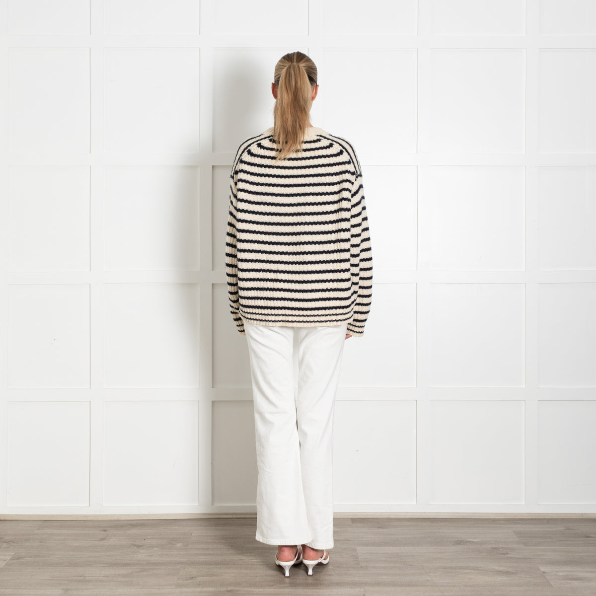 Tory Burch Sport Cream Navy Striped Sweater