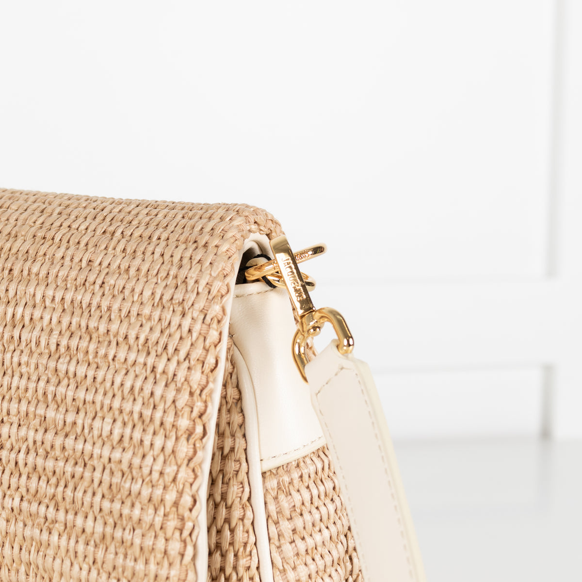 Jacquemus Le Bambimou Woven Raffia Shoulder Bag With White Leather Piping