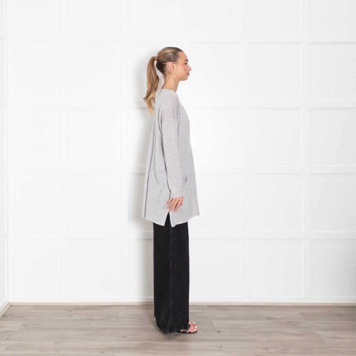 Bamford Merino Wool Grey Deep V Top