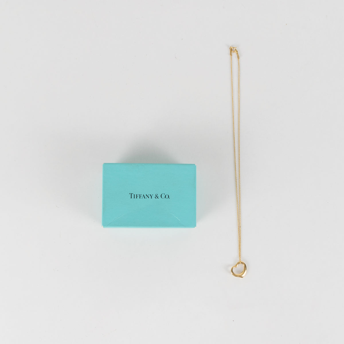 Tiffany & Co Elsa Pereti Open Heart 18Kt Gold 16mm Pendant and Chain