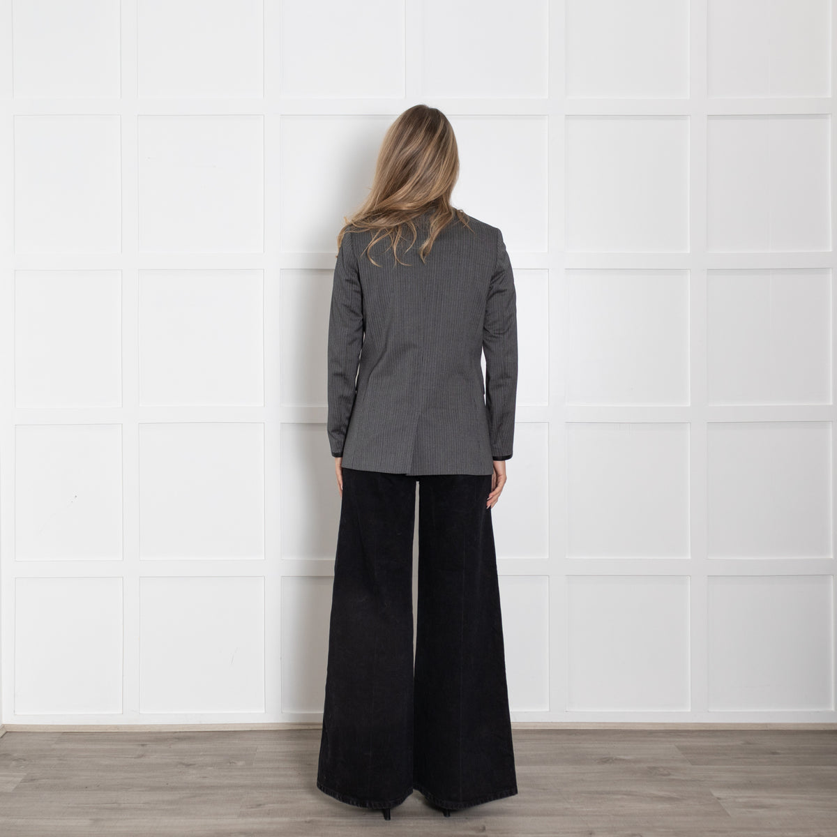 The Kooples Grey & Black Pinstripe Jacket With Leather Trim