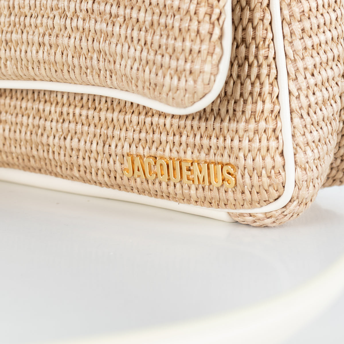 Jacquemus Le Bambimou Woven Raffia Shoulder Bag With White Leather Piping