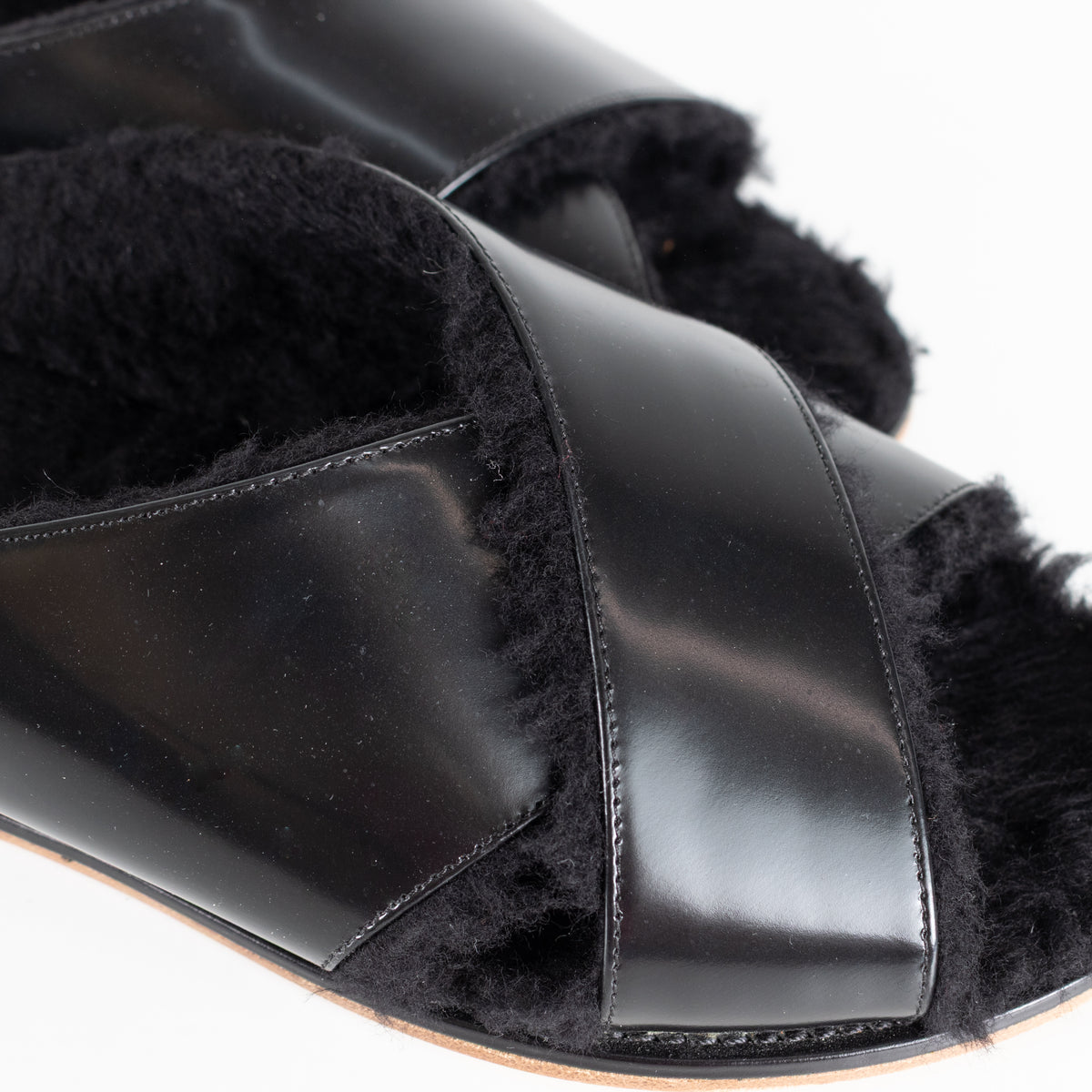 Gabriela Hearst Ellington Black Slides With Wool Fur