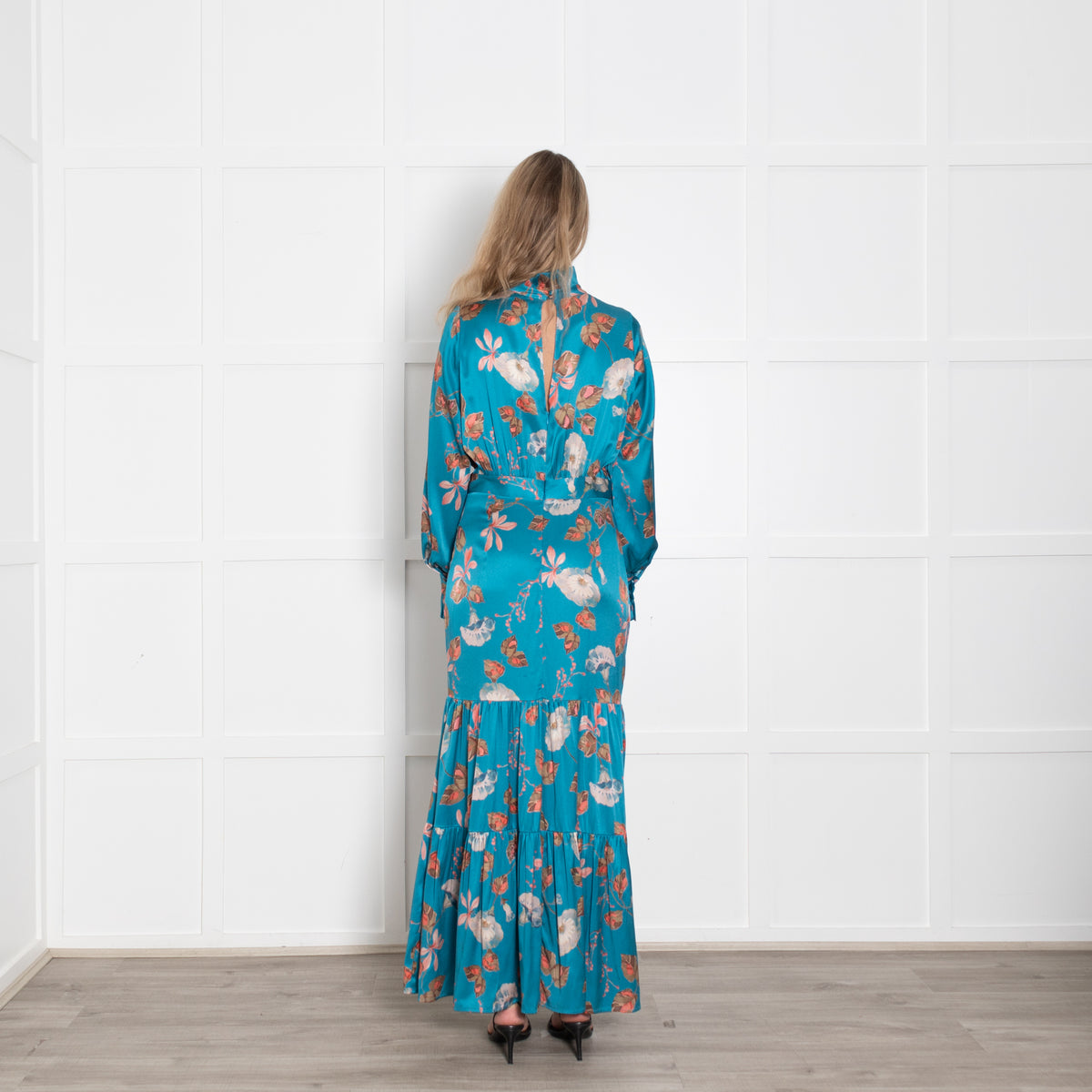 Dea Kudibal  Turquoise Floral Frill Neck Maxi Dress