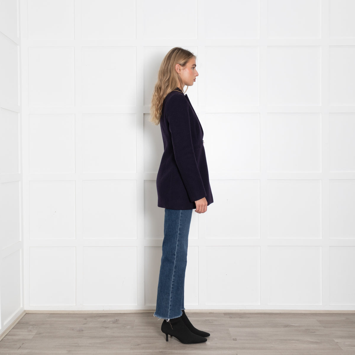 Christopher Kane Navy Cobalt Blue Leather Wool Jacket