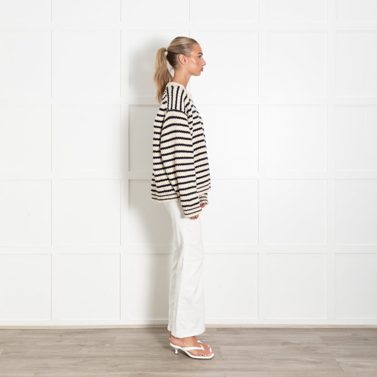 Tory Burch Sport Cream Navy Striped Sweater