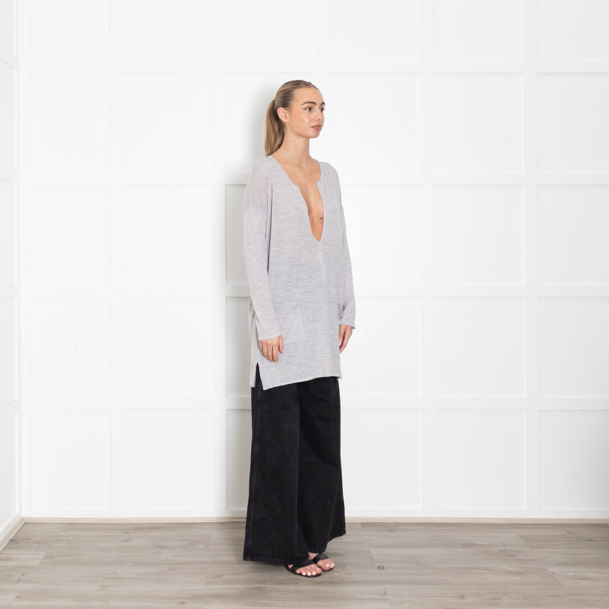 Bamford Merino Wool Grey Deep V Top