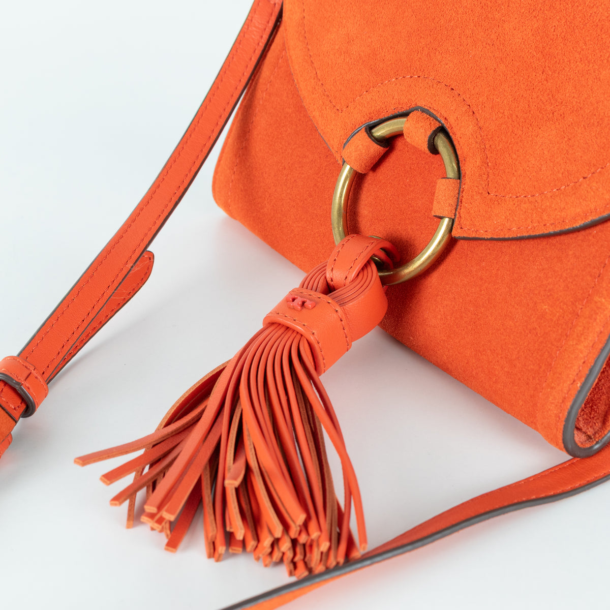 Tory Burch Orange Suede Crossbody Tassel Bag