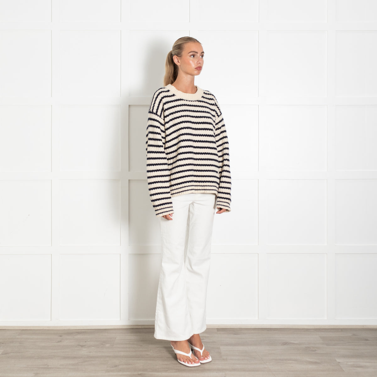 Tory Burch Sport Cream Navy Striped Sweater