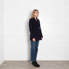 Christopher Kane Navy Cobalt Blue Leather Wool Jacket