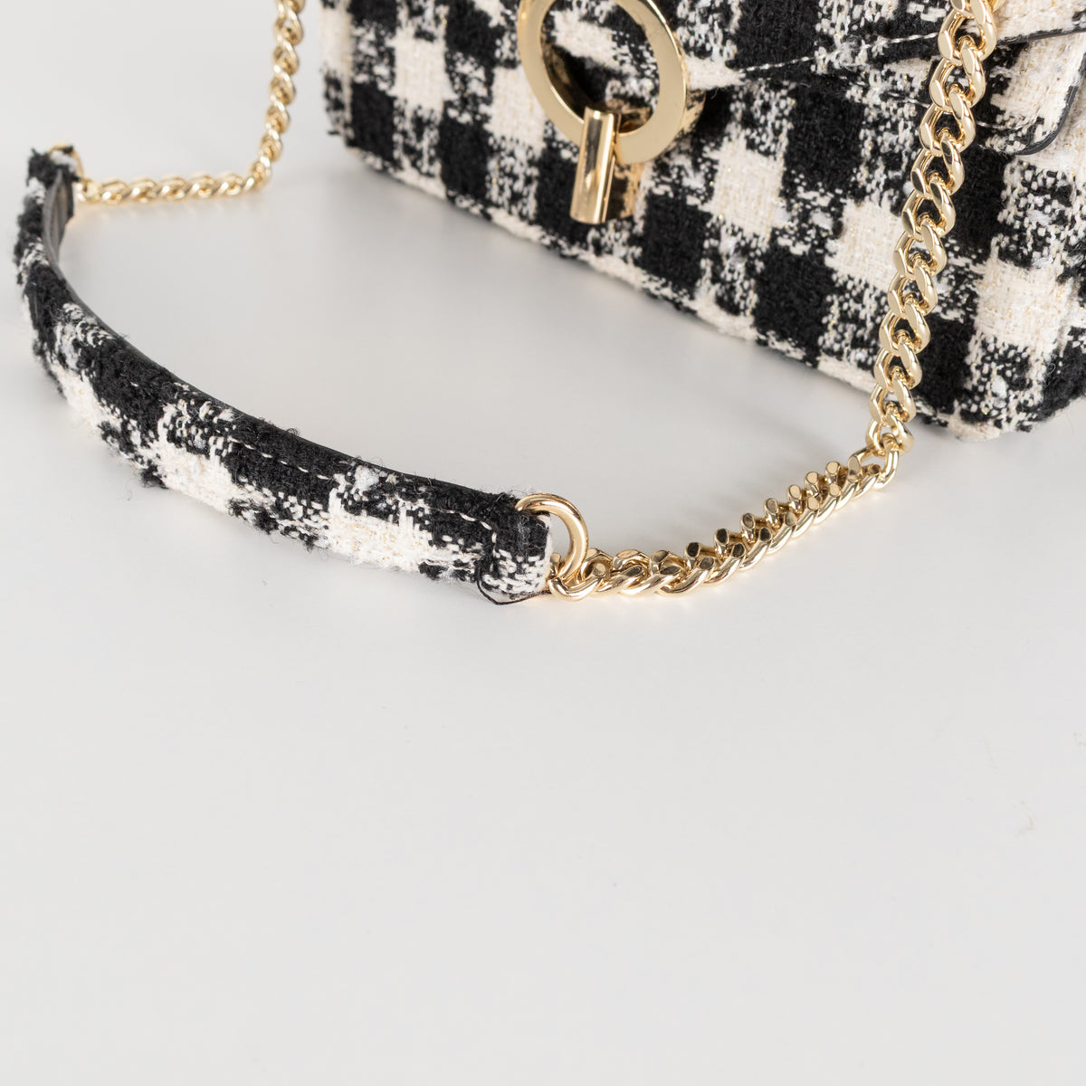 Sandro Yza Houdstooth Tweed Black And Cream Bag