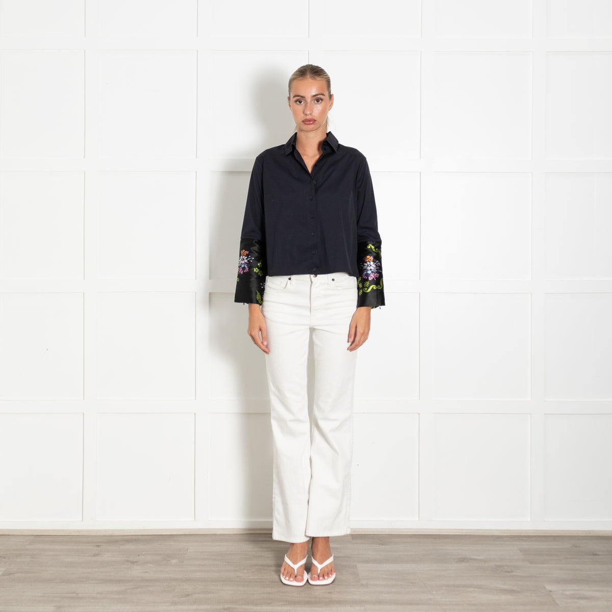 Christian Dior Navy Cotton Jacquard Trim Shirt